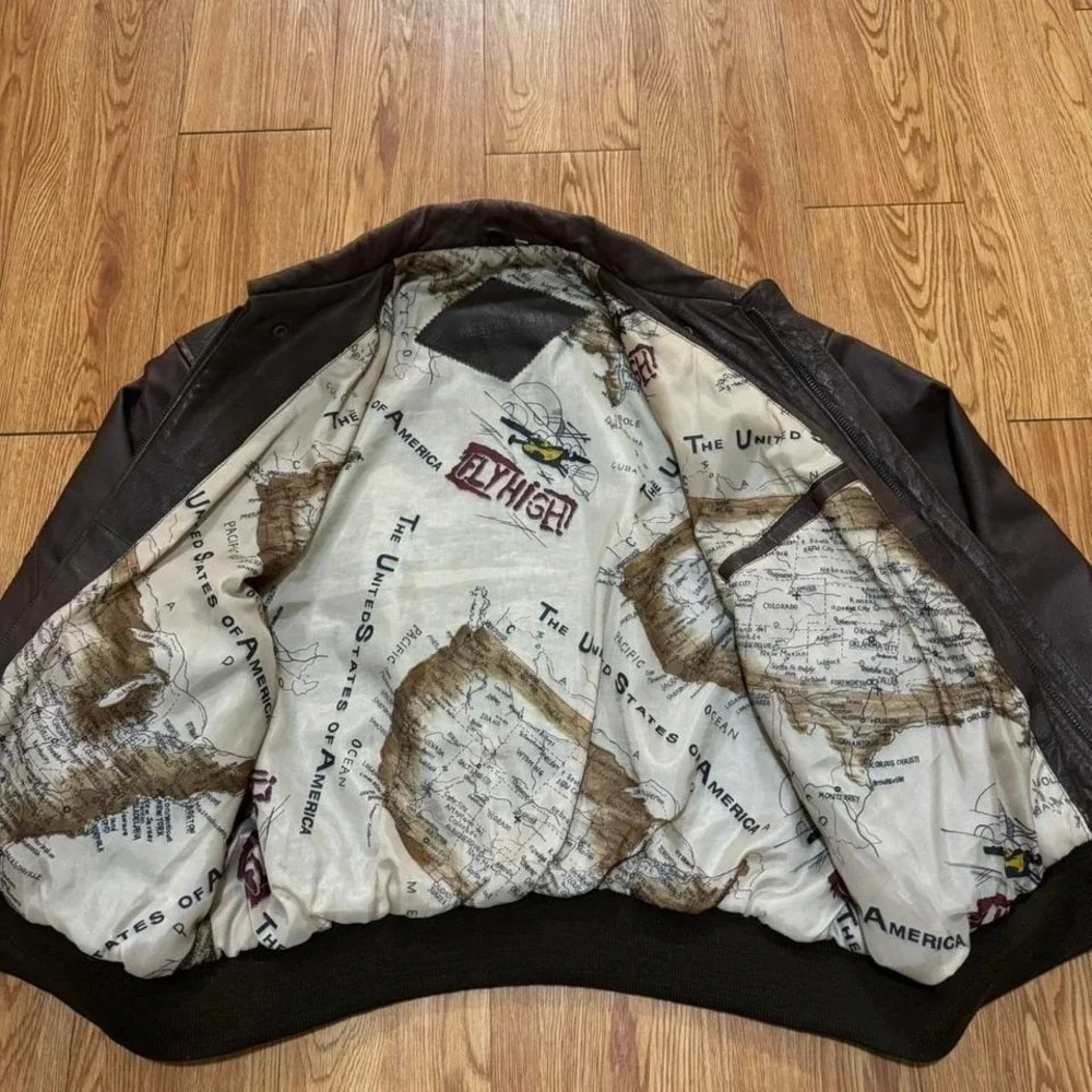 Preston & York Men's Jacket Pig Skin Leather‎ Flight Brown Full Zip Size XL